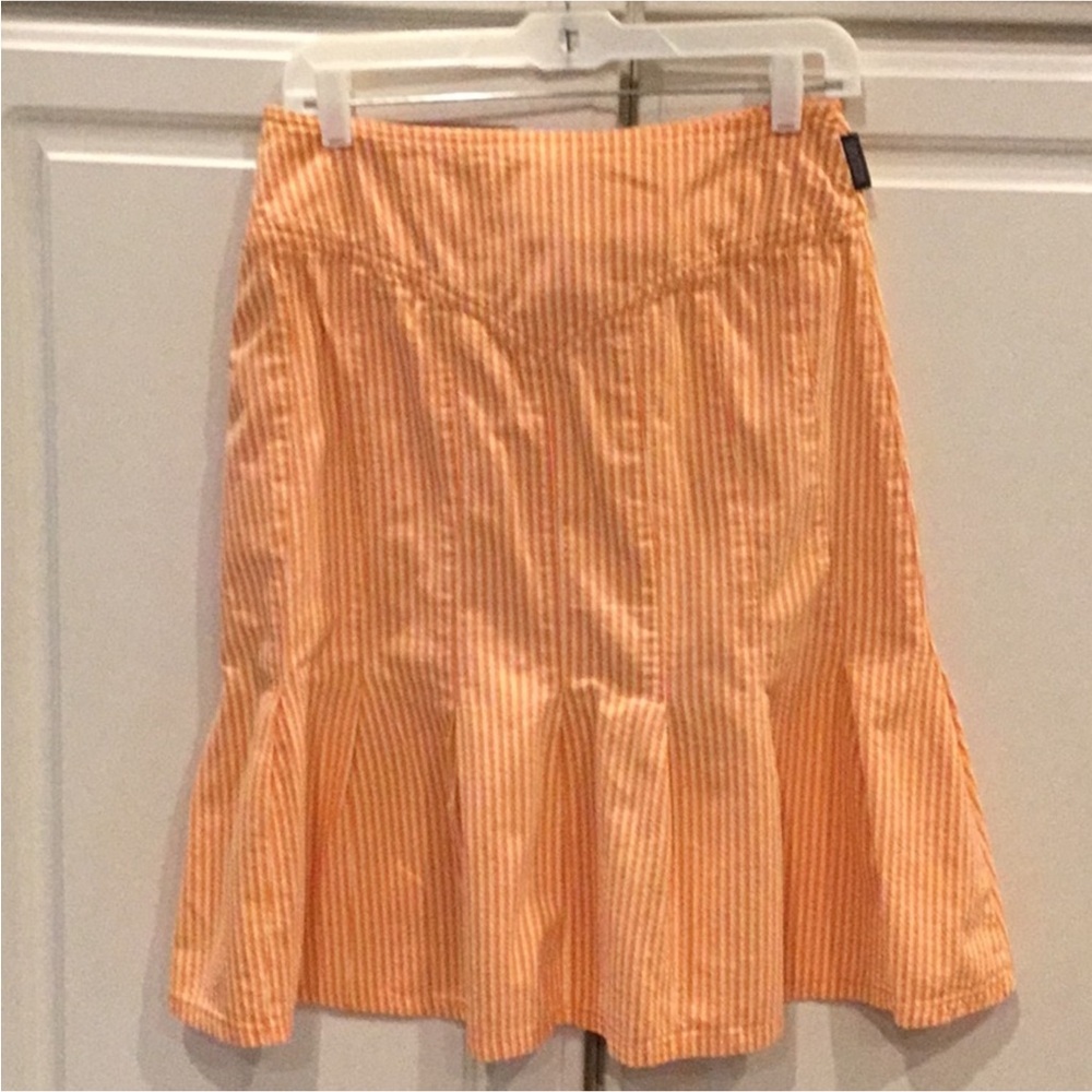 MOSCHINO “Donna” Orange Striped Skirt w/ Pleated Bottom
